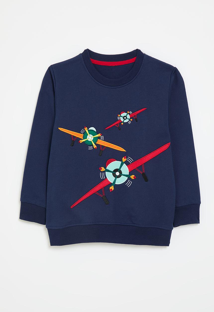 Pop Candy - Embroidered plane graphic sweater - oxford blue