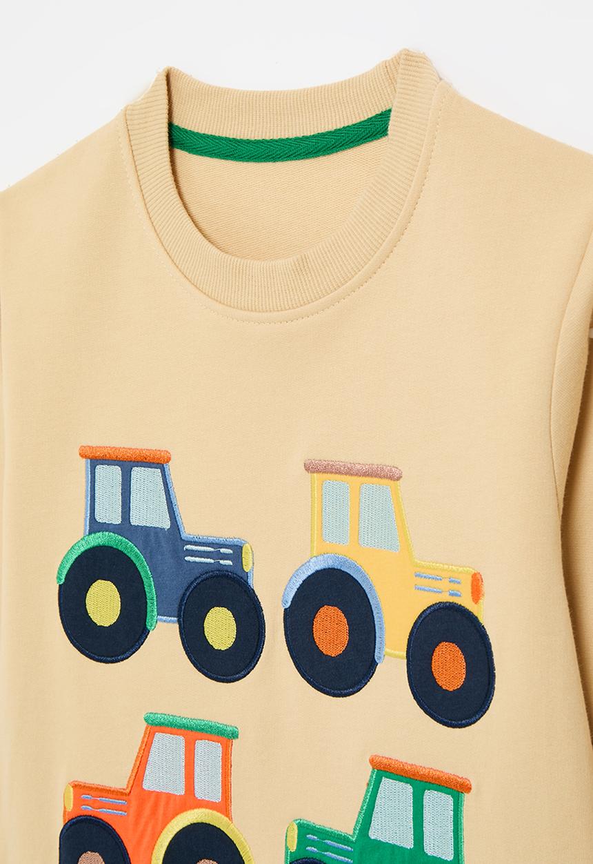 Pop Candy - Embroidered tractor crew neck sweater - light brown