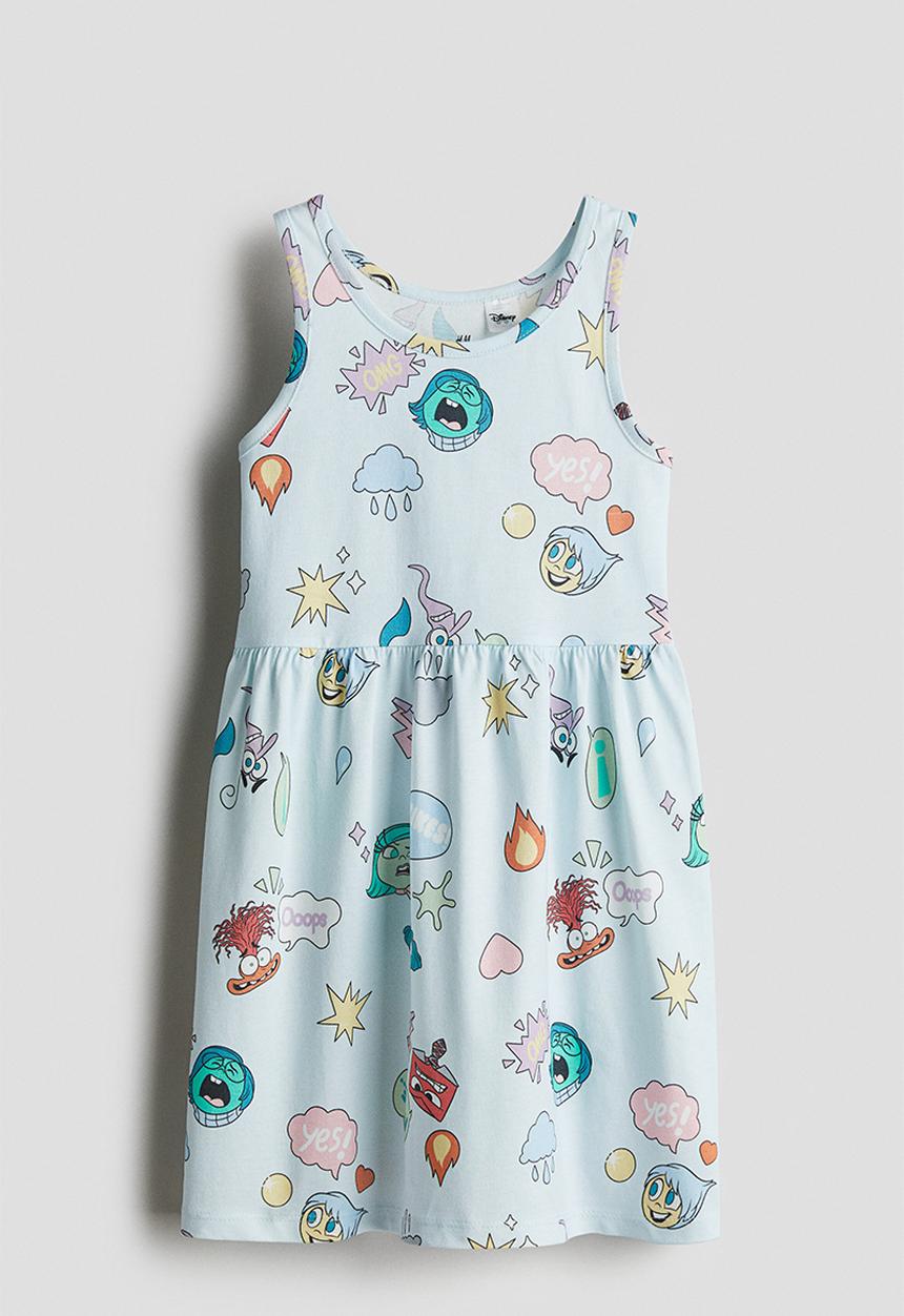 H&M - Printed cotton dress - light blue inside out