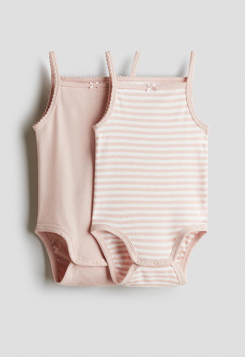 H&M - 2 pack sleeveless cotton bodysuits - light pink striped