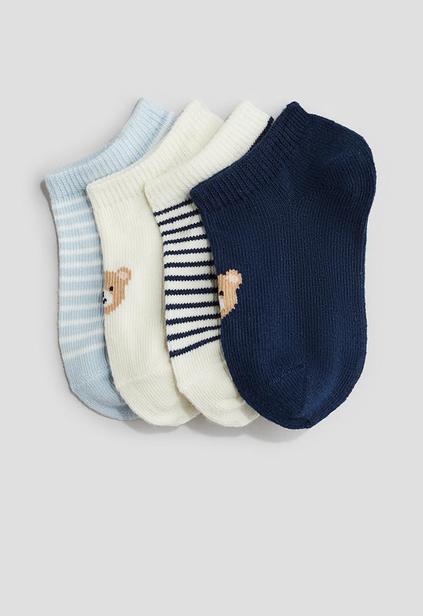 H&M - 4 pack shaftless socks - navy blue teddy bear