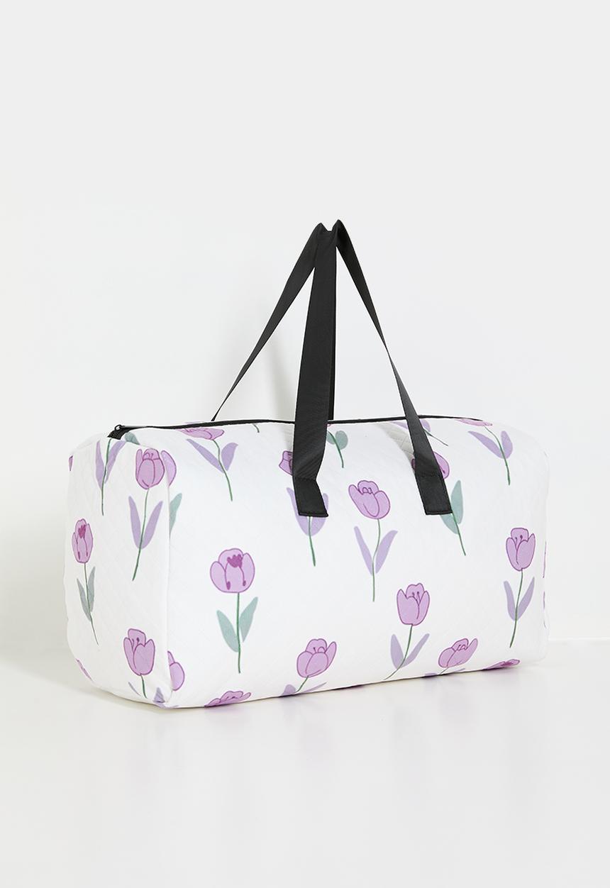Pop Candy - Quilted travel duffle bag - white/floral aop