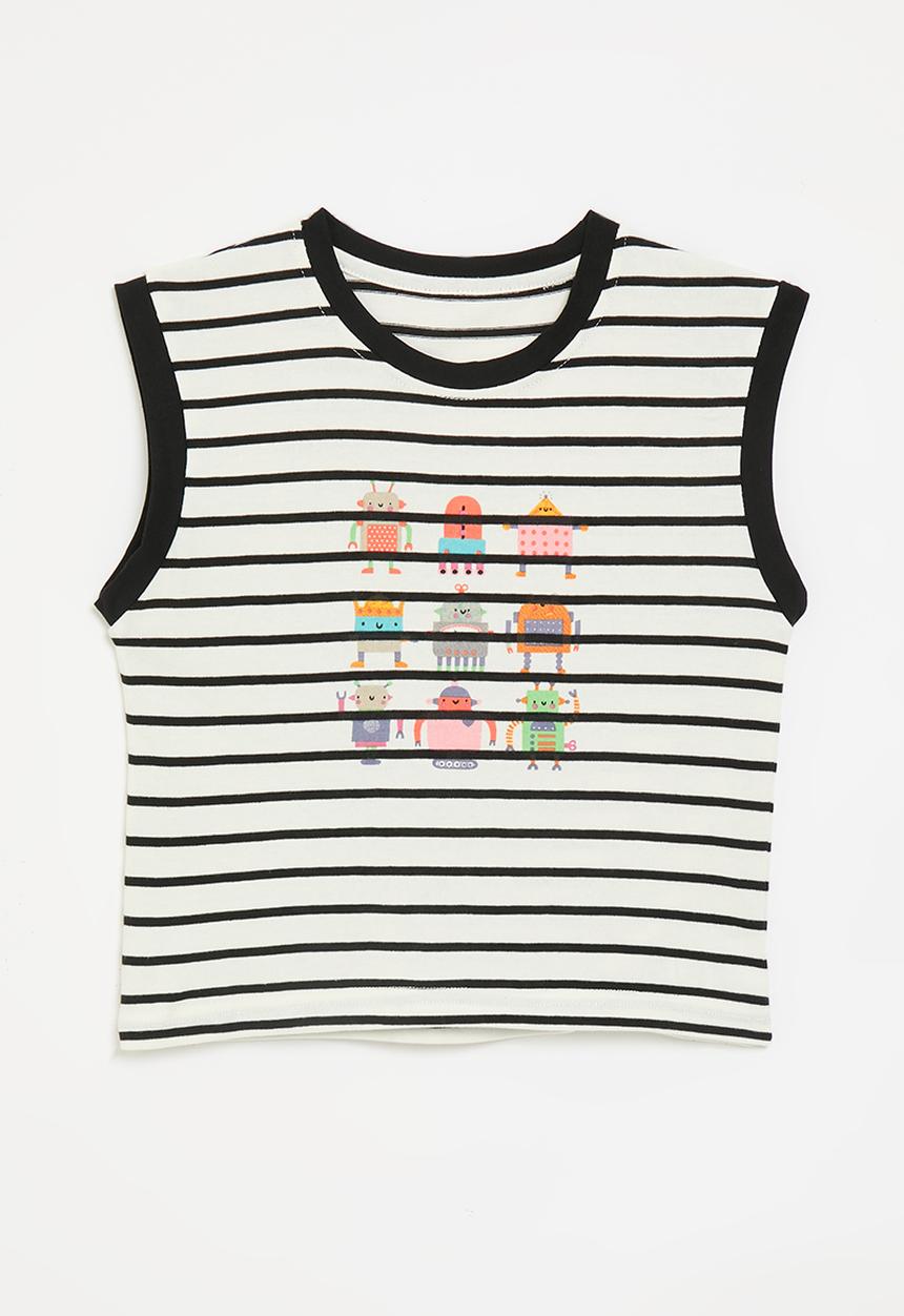 Pop Candy - Striped vest with placement print - white/black stripes/robot multi