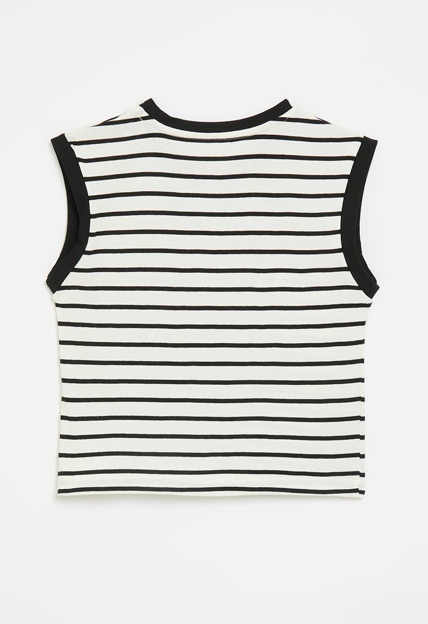 Pop Candy - Striped vest with placement print - white/black stripes/robot multi