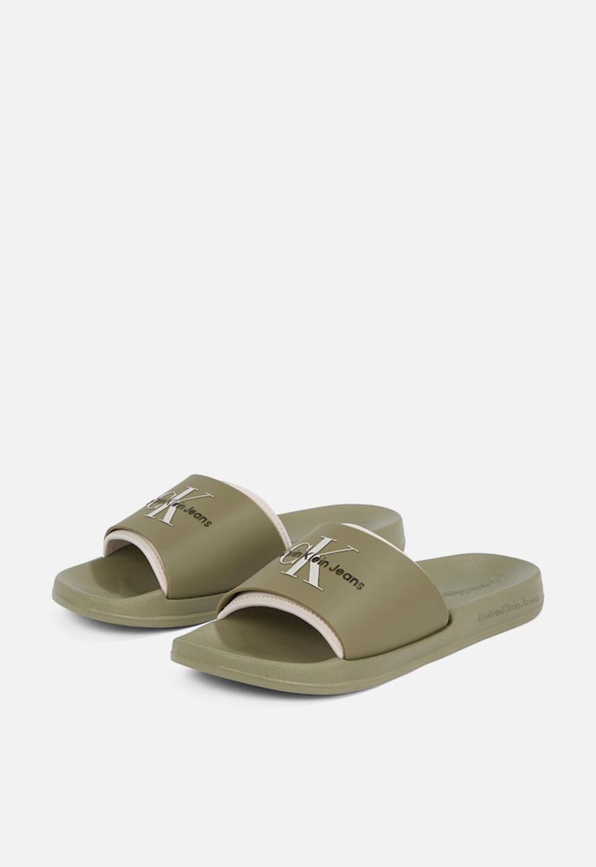 Calvin Klein - SLIDE RUBBER NEOPRENE MONOLOGO- Mermaid/Eggshell