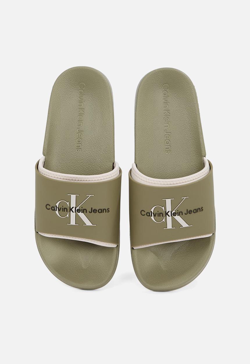 Calvin Klein - SLIDE RUBBER NEOPRENE MONOLOGO- Mermaid/Eggshell