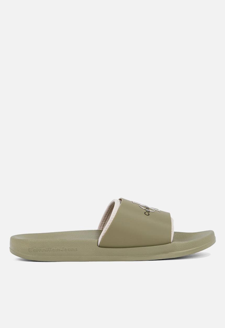 Calvin Klein - SLIDE RUBBER NEOPRENE MONOLOGO- Mermaid/Eggshell