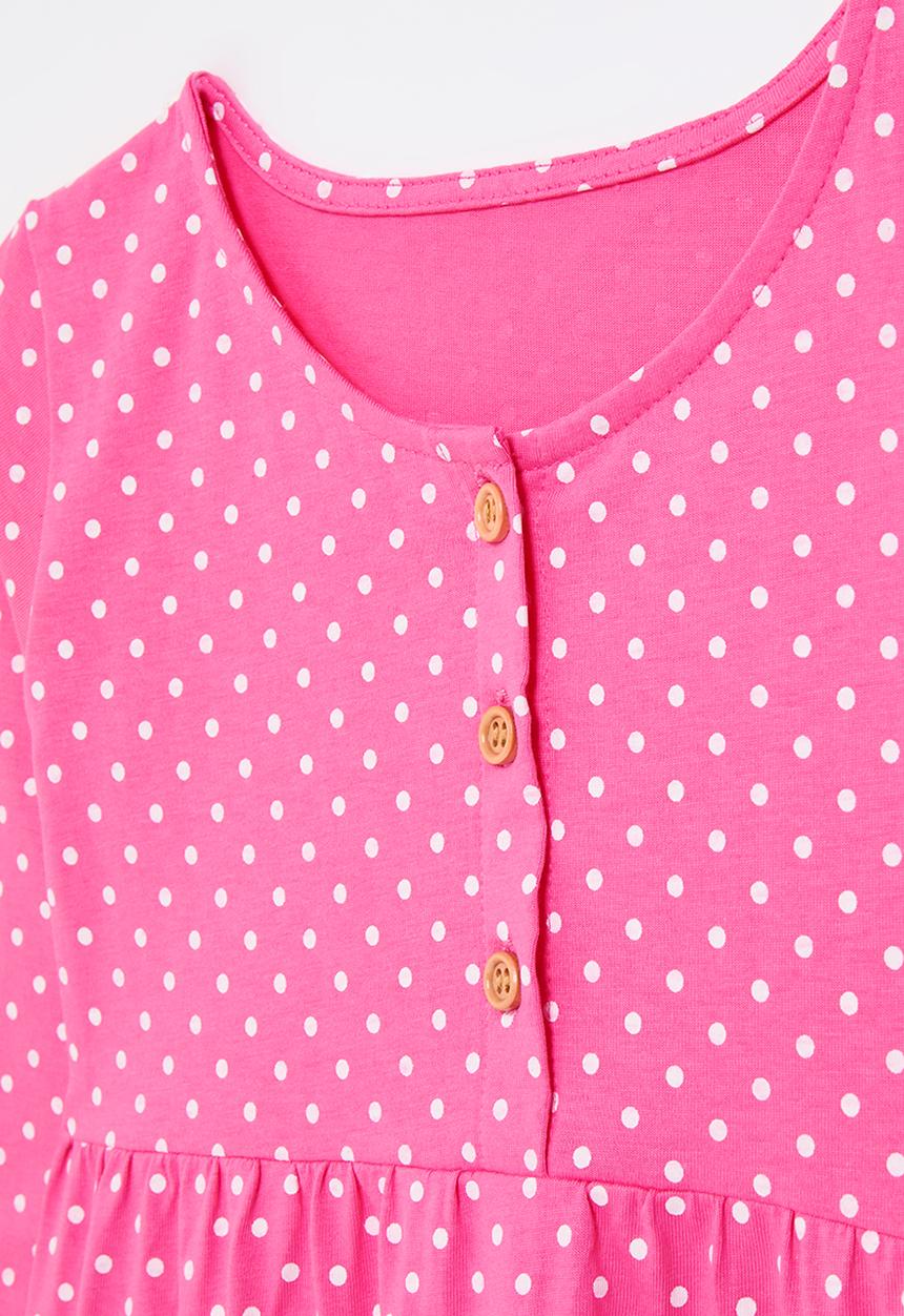 Pop Candy - Fairy embroidered graphic polka dot dress - shocking pink