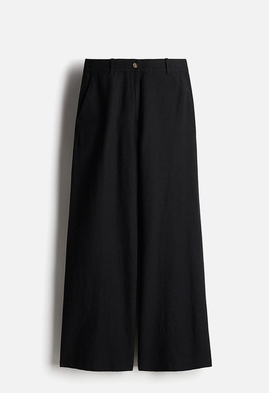 H&M - Wide linen-blend trousers - black