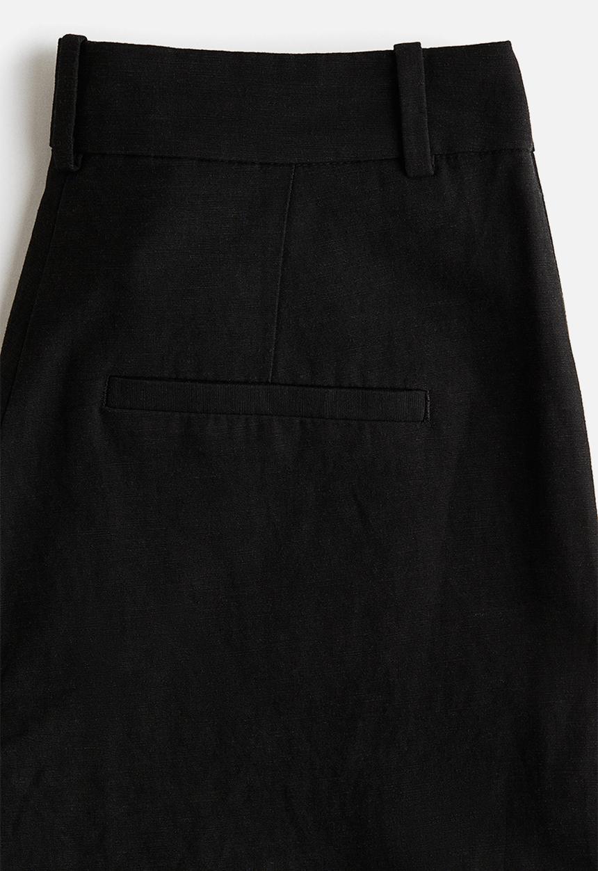 H&M - Wide linen-blend trousers - black