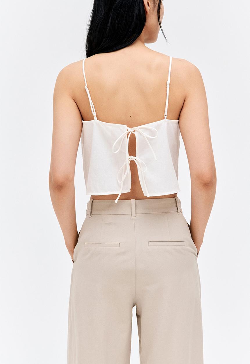H&M - Wide linen-blend trousers - light beige 