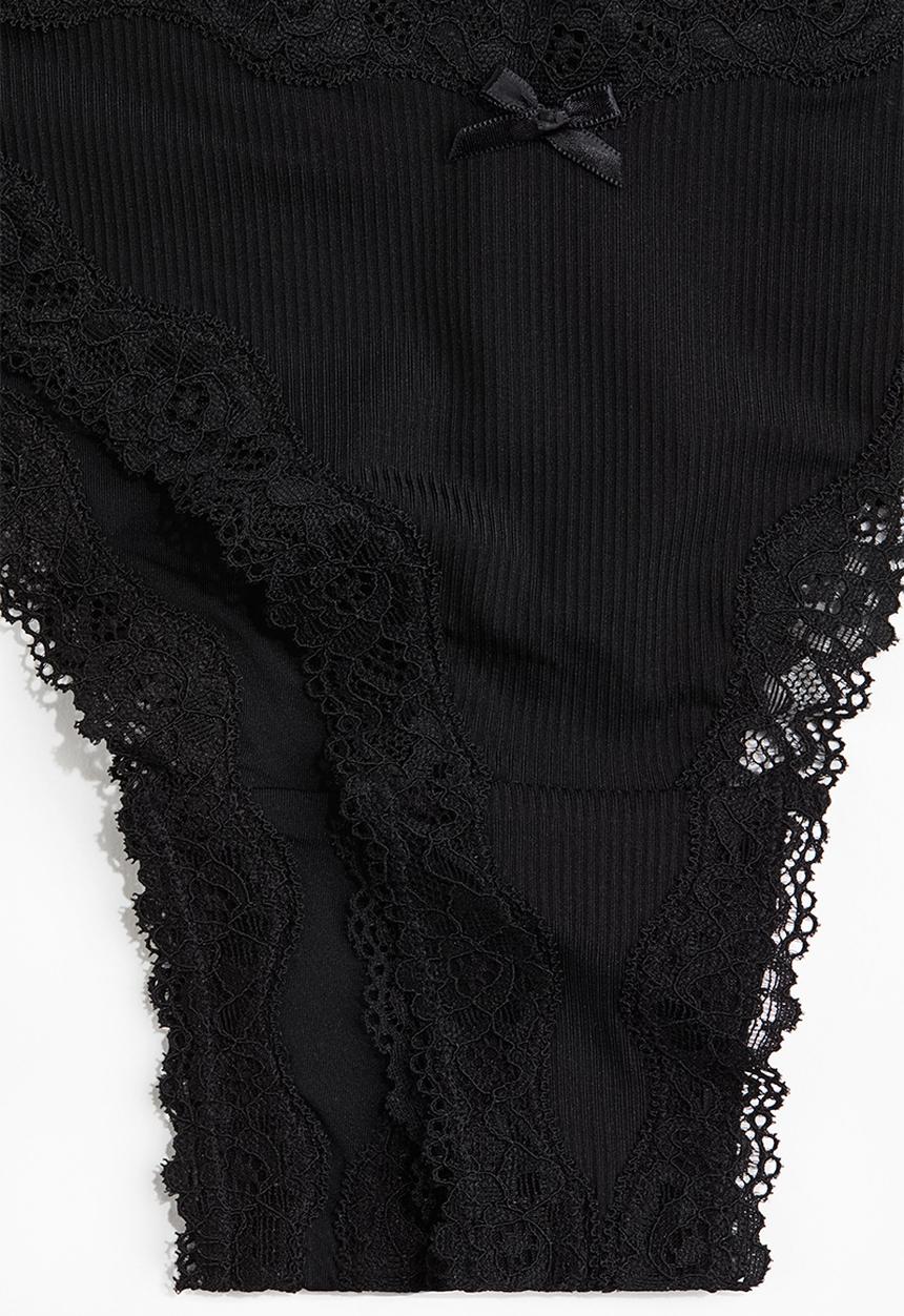 H&M - 3-pack microfibre and lace brazilian briefs - black