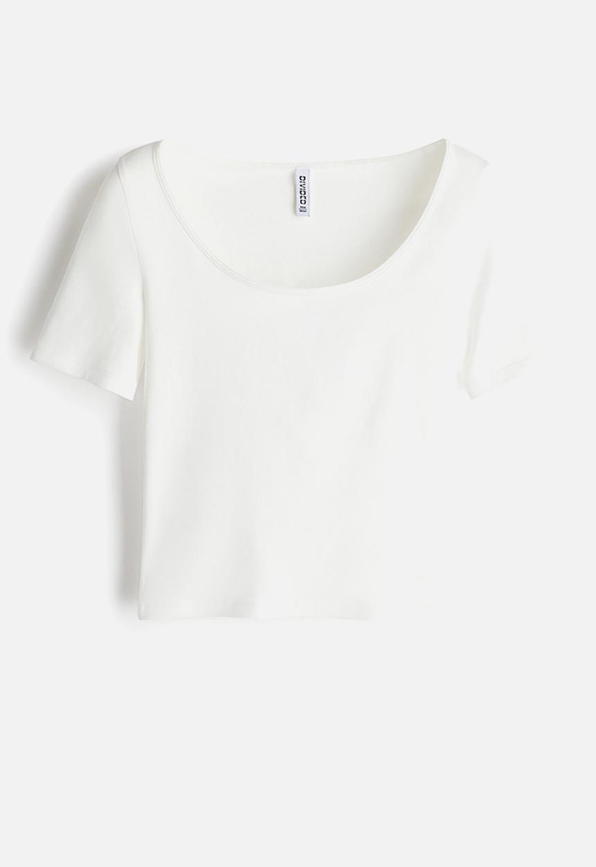 H&M - Cropped scoop-neck T-shirt - cream 