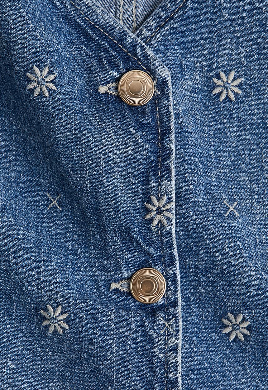 H&M - Embroidered denim waistcoat - denim blue/flowers