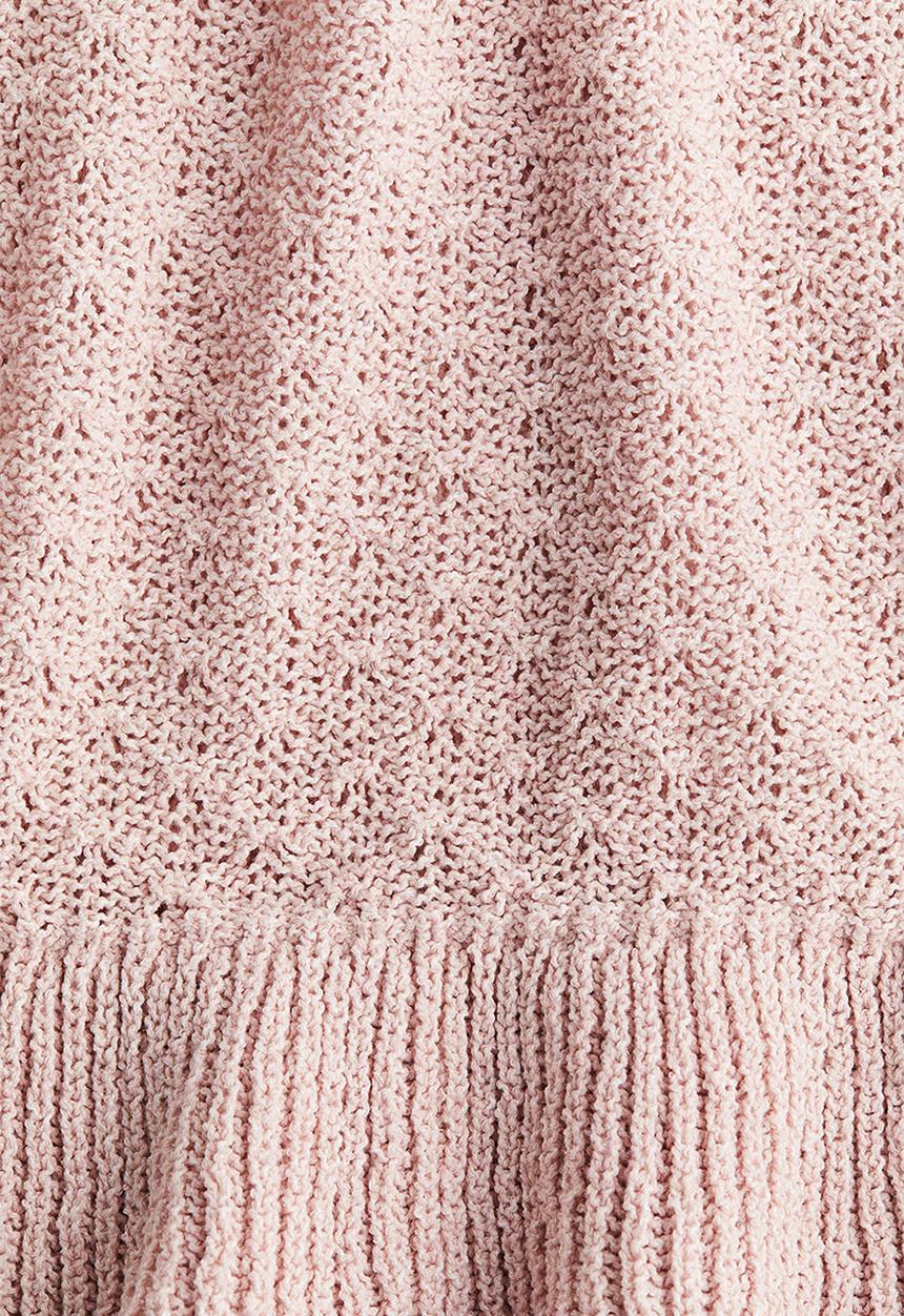 H&M - Frill-trimmed pointelle-knit top -  dusty pink 