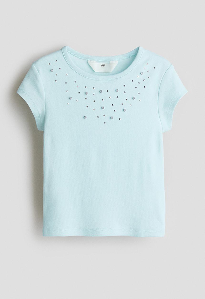 H&M - Embellished cotton top - turquoise