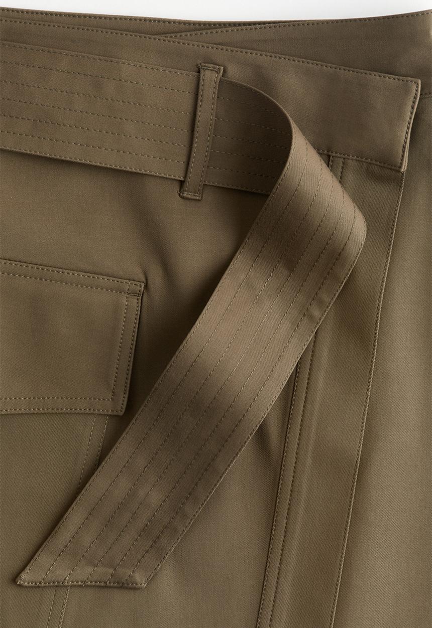 H&M - Tie-belt wrap skirt - dark khaki green