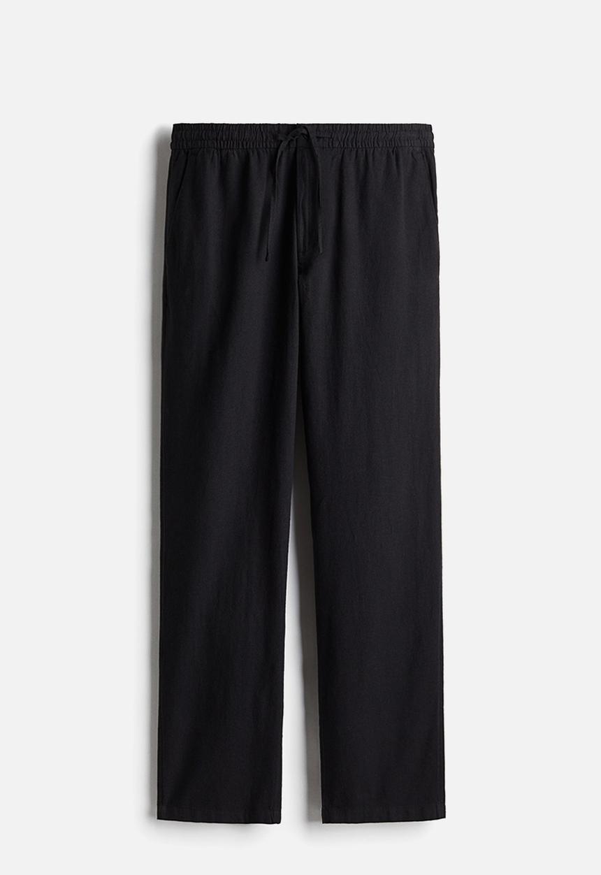 H&M - Regular fit linen-blend trousers - black
