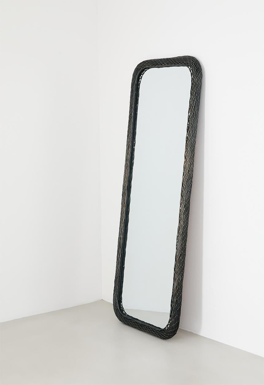 Sixth Floor - Rattan Woven Leaning Mirror Black 