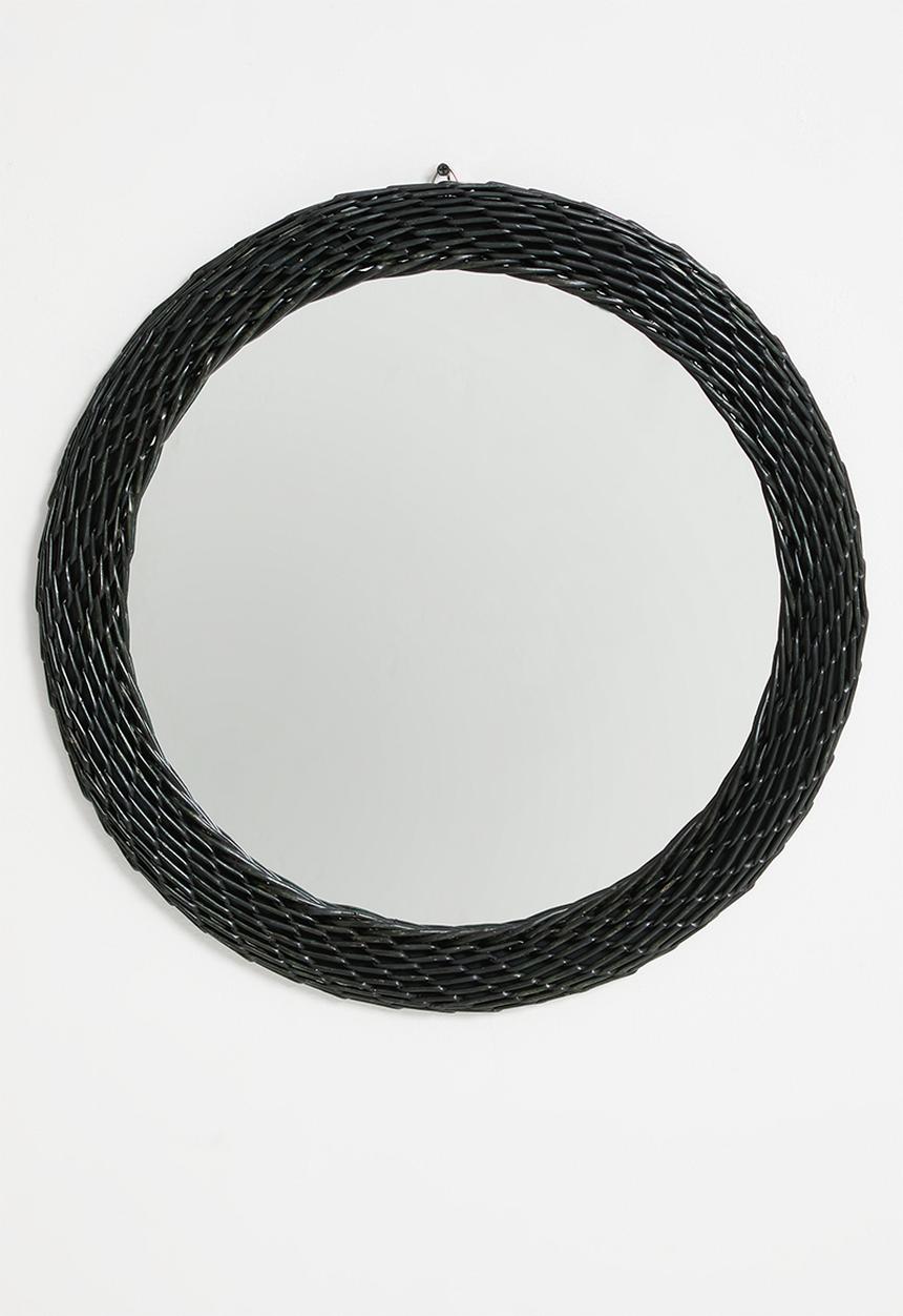 Sixth Floor - Rattan Woven Round Mirror Black - 60cm