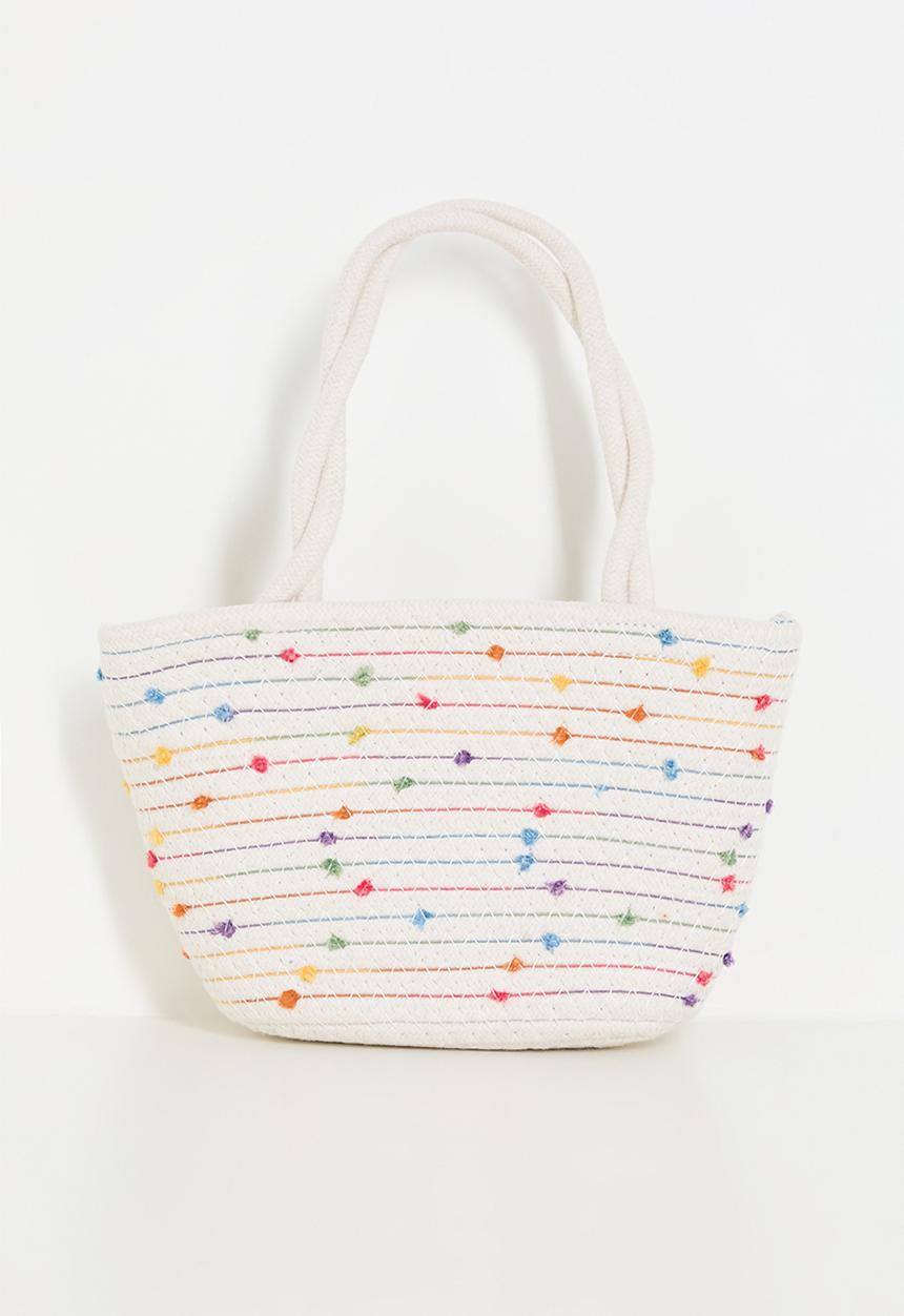 Pop Candy - Woven tote bag with contrast stitching detail - white/multi