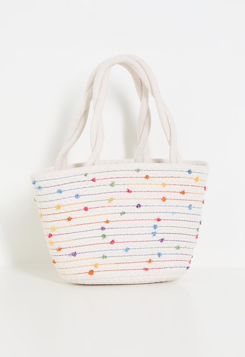 Pop Candy - Woven tote bag with contrast stitching detail - white/multi