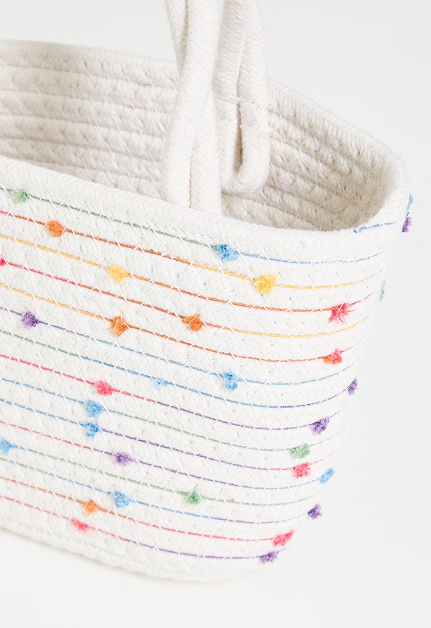 Pop Candy - Woven tote bag with contrast stitching detail - white/multi