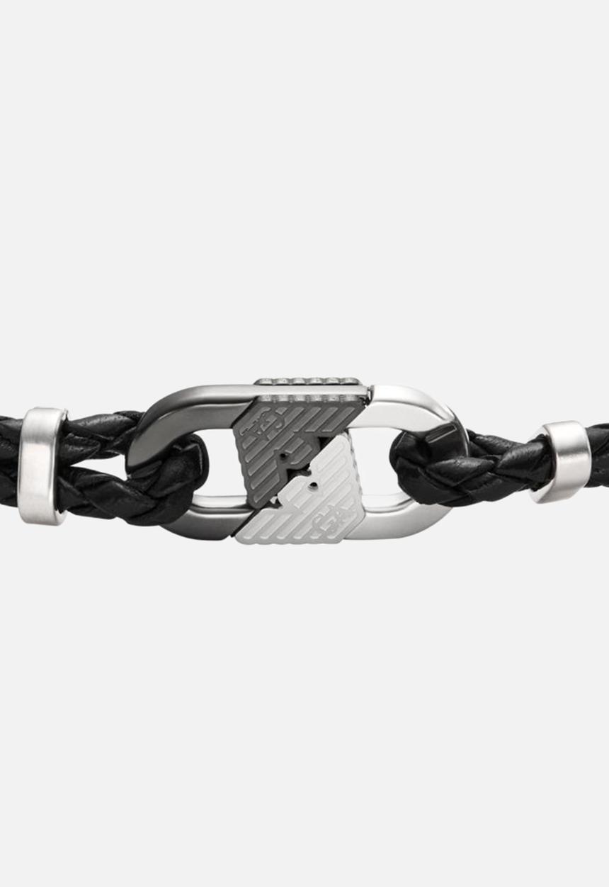 Emporio Armani - Two-Tone Leather Id Bracelet - Black