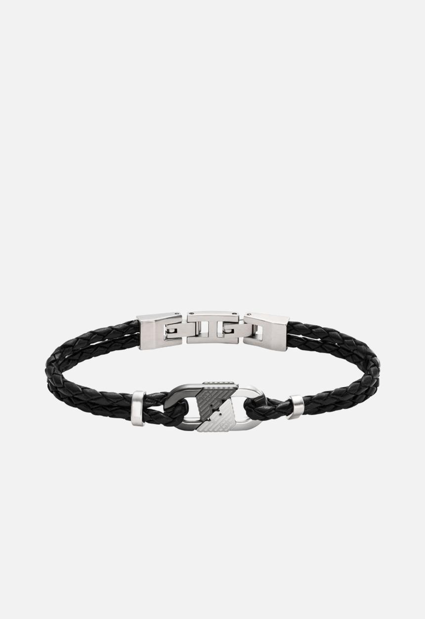 Emporio Armani - Two-Tone Leather Id Bracelet - Black