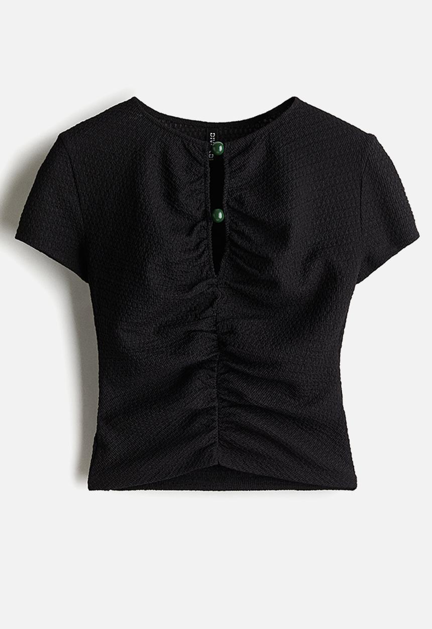 H&M - Bead-detail ruched top - black