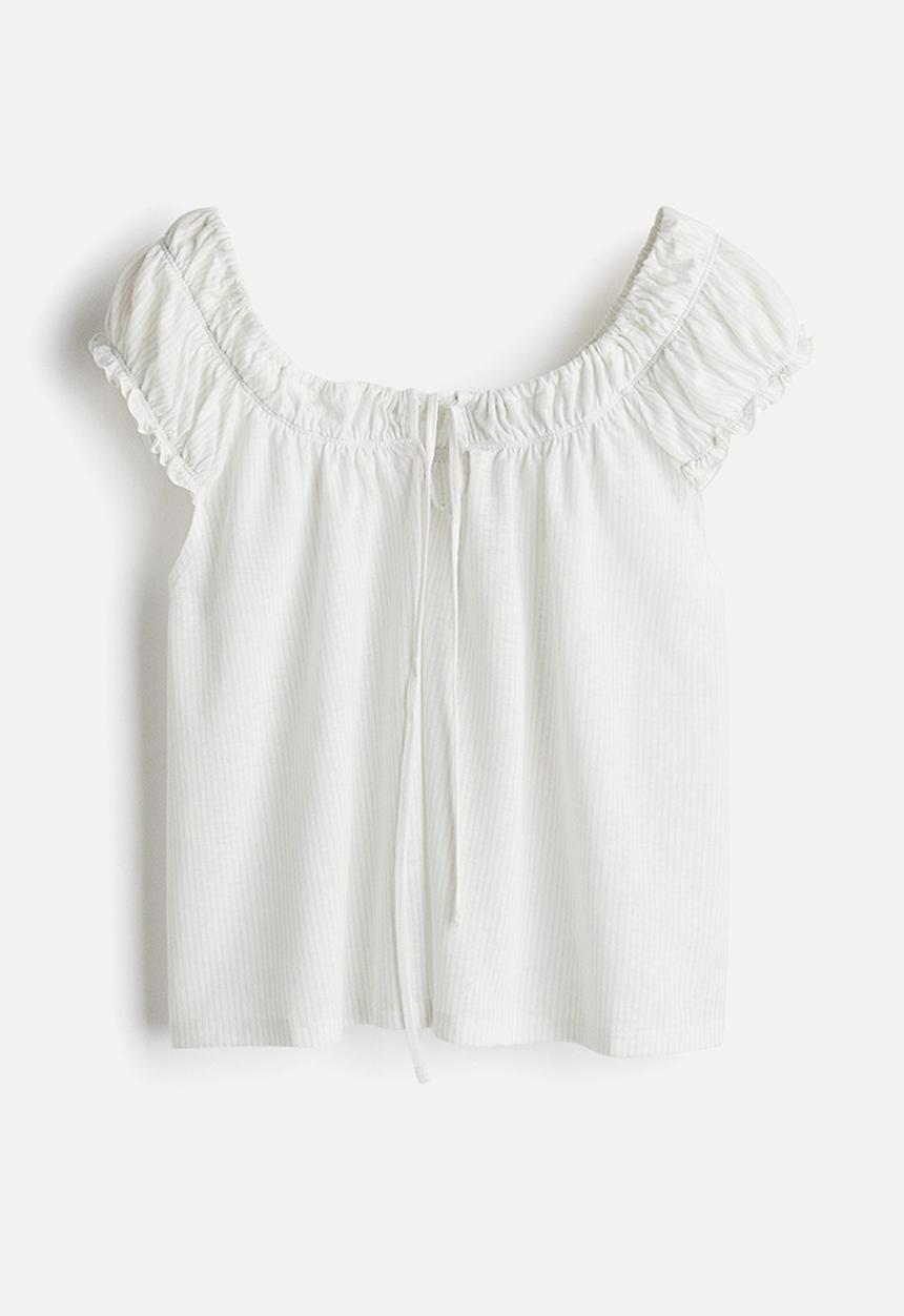 H&M - Gathered jersey top - white striped