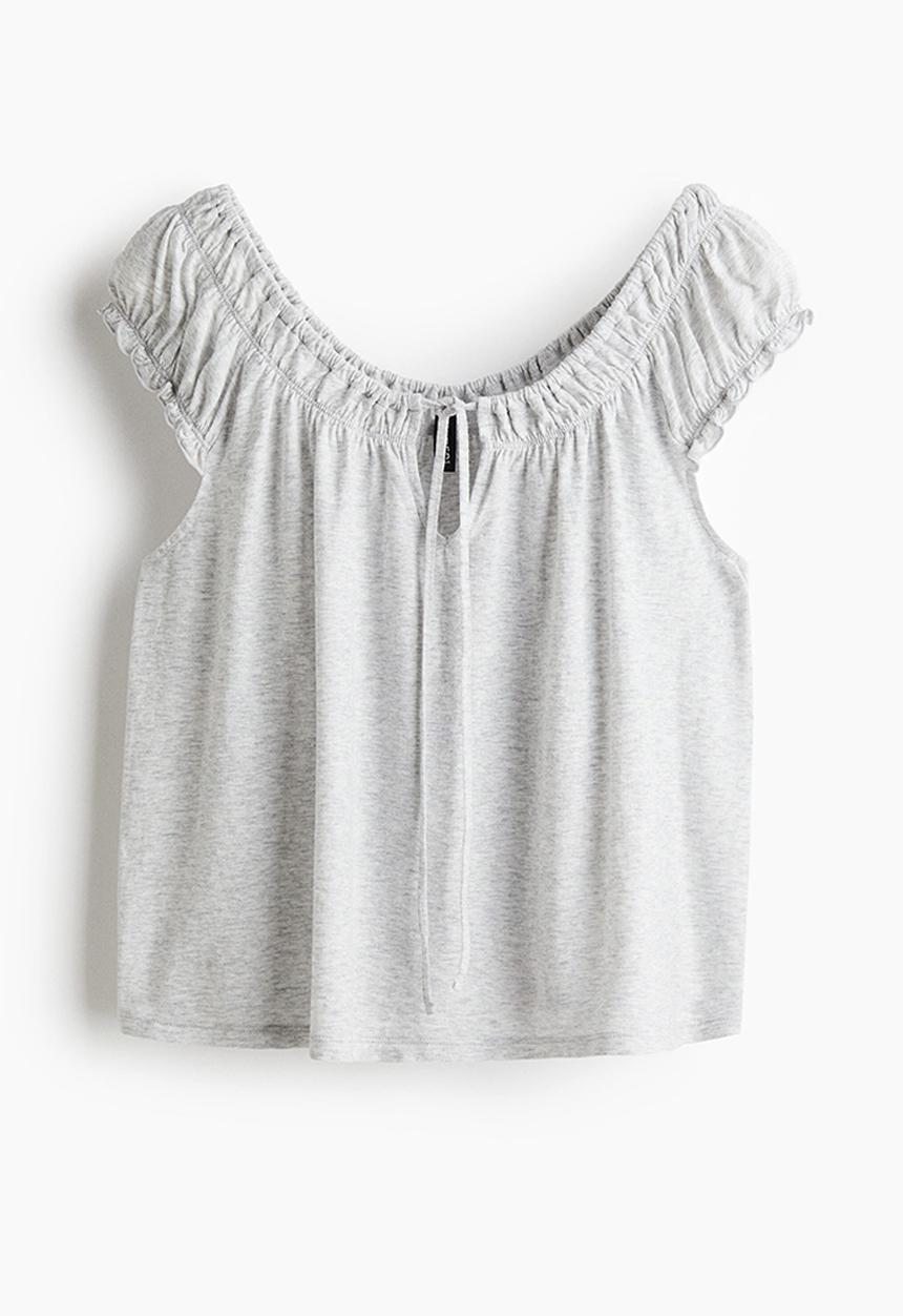 H&M - Gathered jersey top - light grey marl