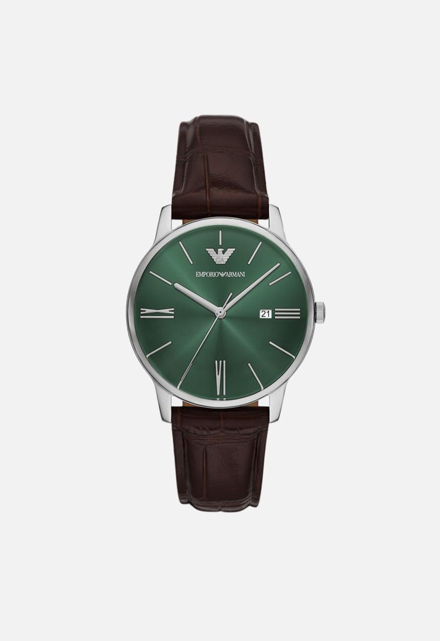 Emporio Armani - Three-Hand Date Brown Leather Watch - Brown & Green