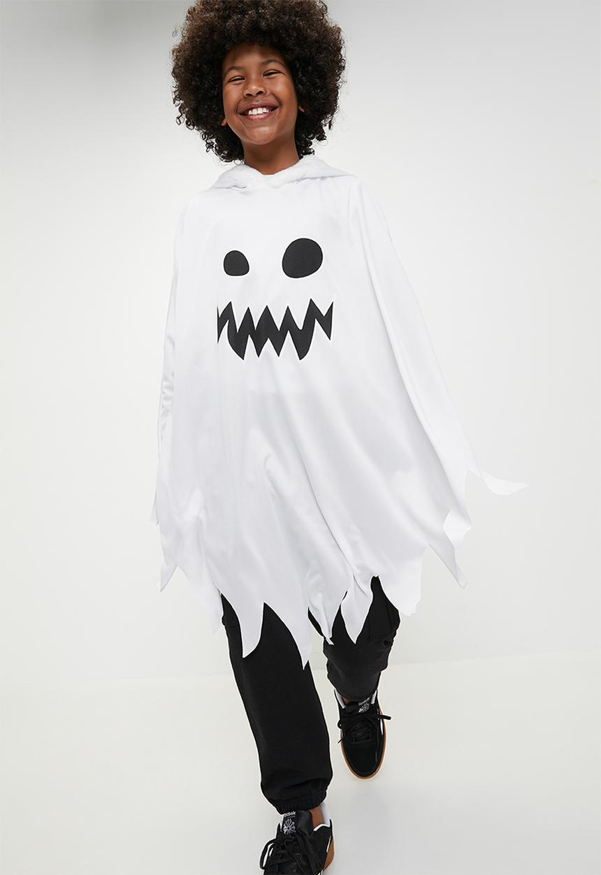 Pop Candy - Novelty hooded cape with ragged hem - white/black
