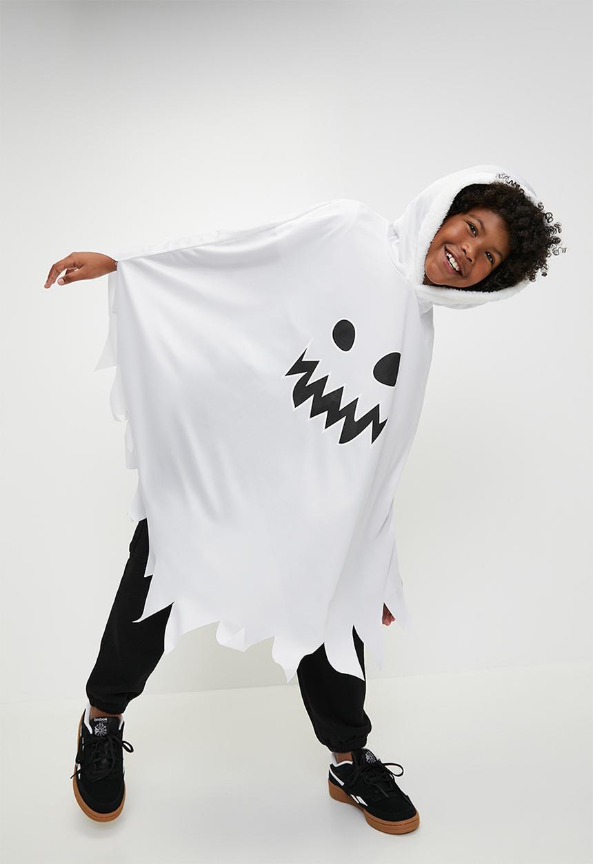 Pop Candy - Novelty hooded cape with ragged hem - white/black