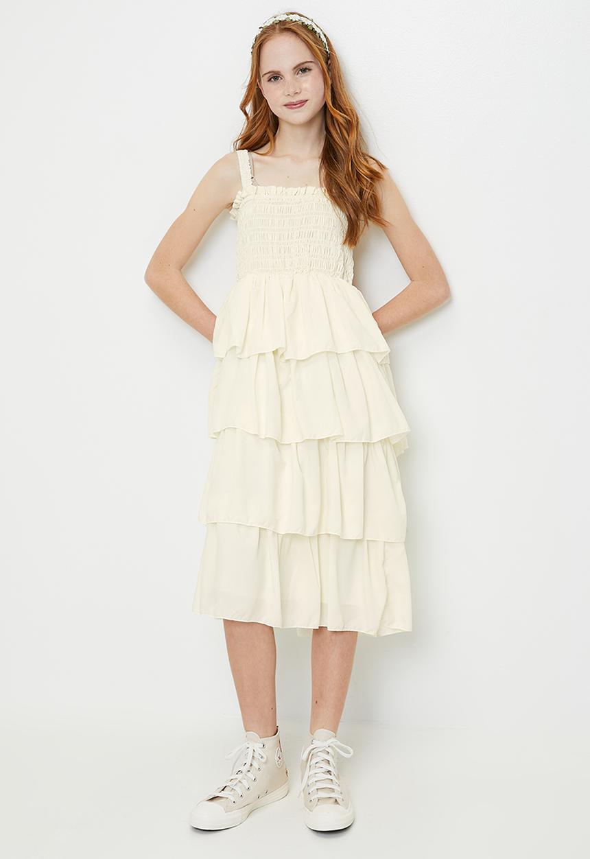 Pop Candy - Tiered dress with shirred bodice - light yellow