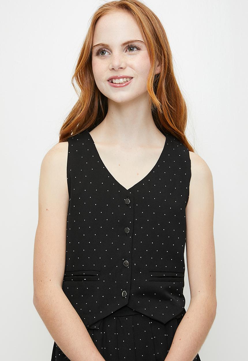 Pop Candy - Pointed vest with pleated skirt - black/pin dots