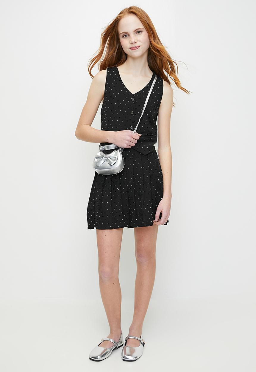 Pop Candy - Pointed vest with pleated skirt - black/pin dots
