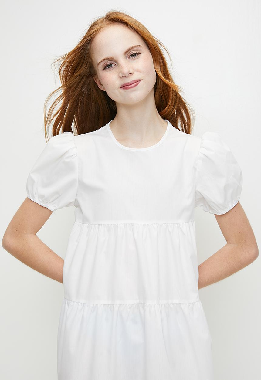 Pop Candy - Puff sleeve dress-white