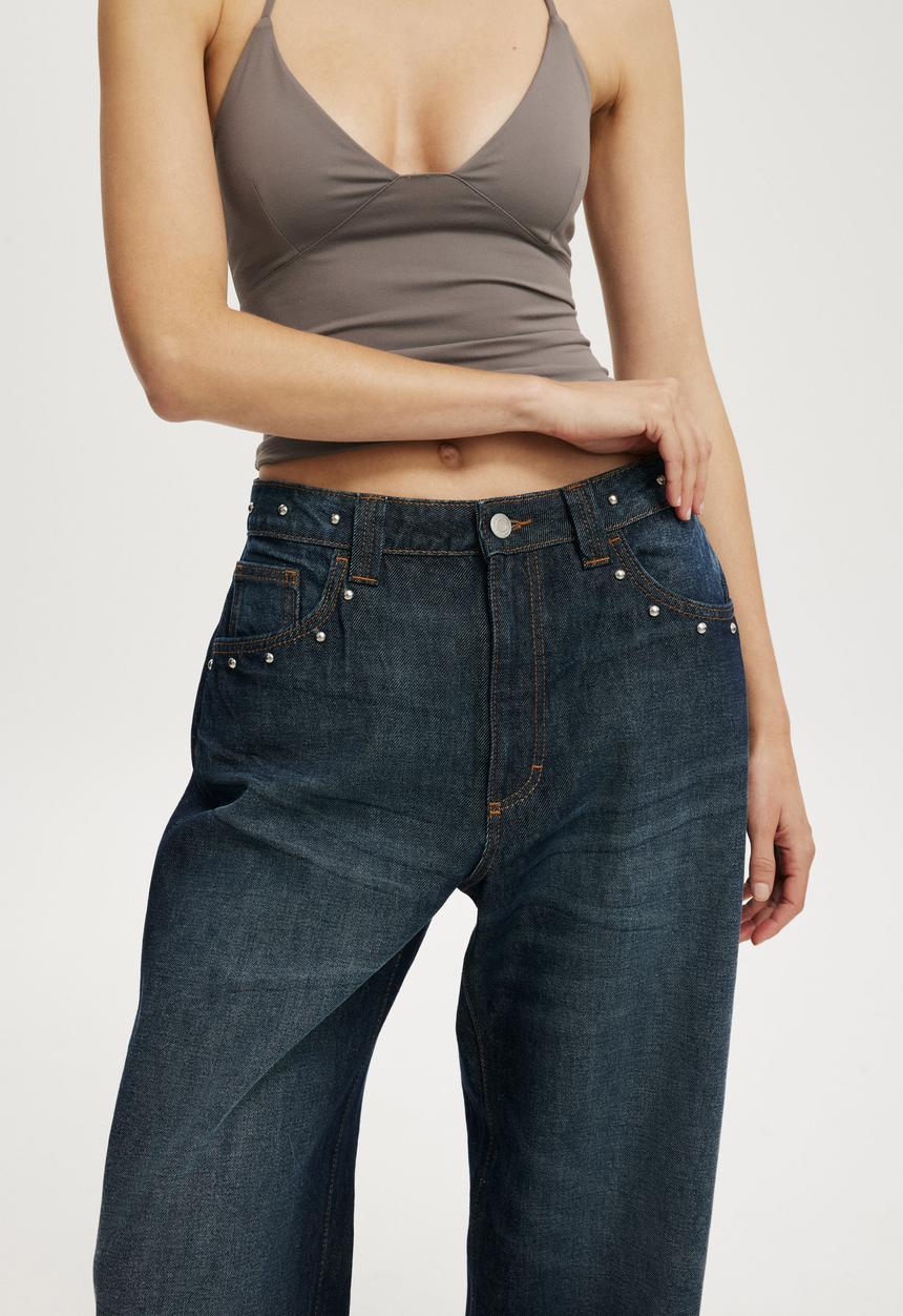 Cotton On - Low super baggy jean - studded sapphire blue