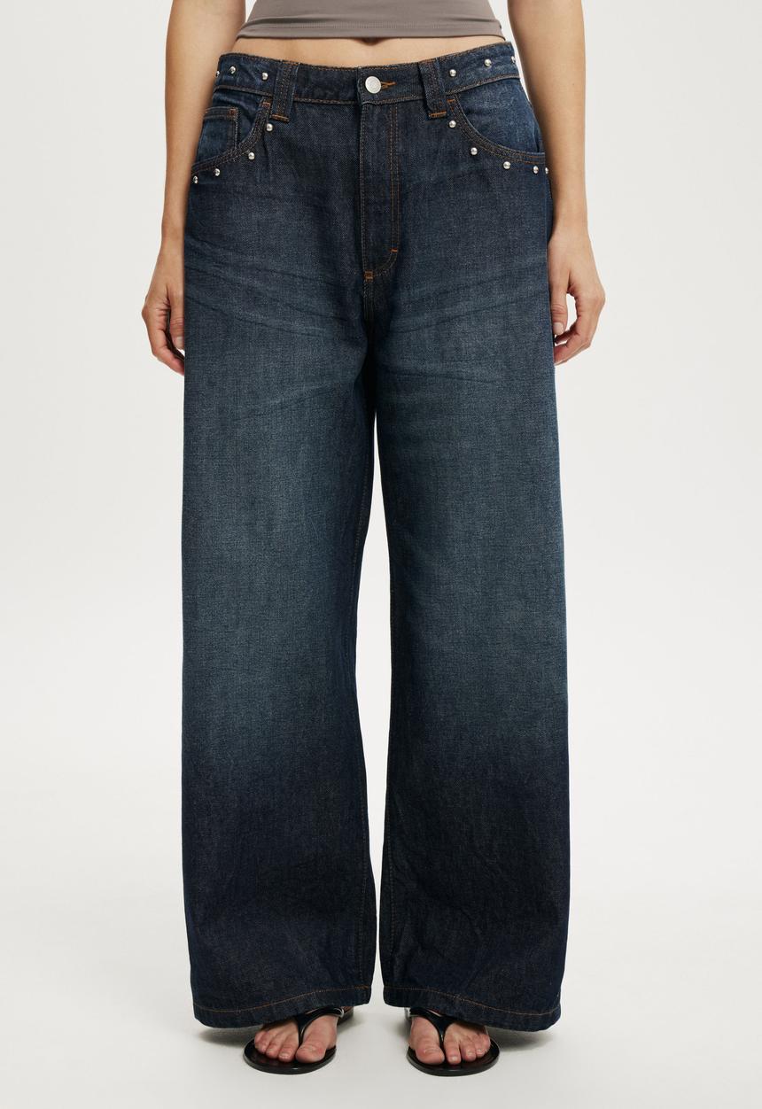 Cotton On - Low super baggy jean - studded sapphire blue