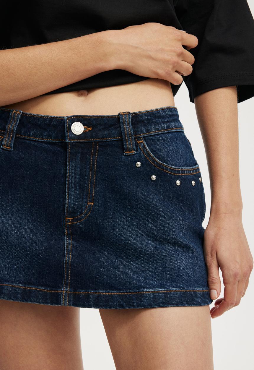 Cotton On - Micro low denim skirt - studded sapphire blue