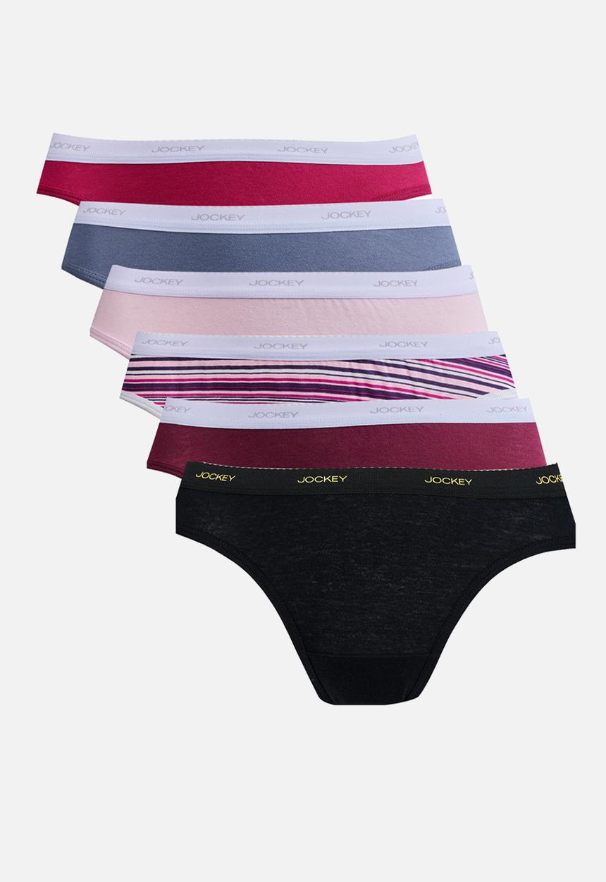Jockey - 6 Pk Value Stripe Bikini  - Plumberry, Grisaille, Light Lilac, plum Racing Stripe, Cherry Lacquer, Black