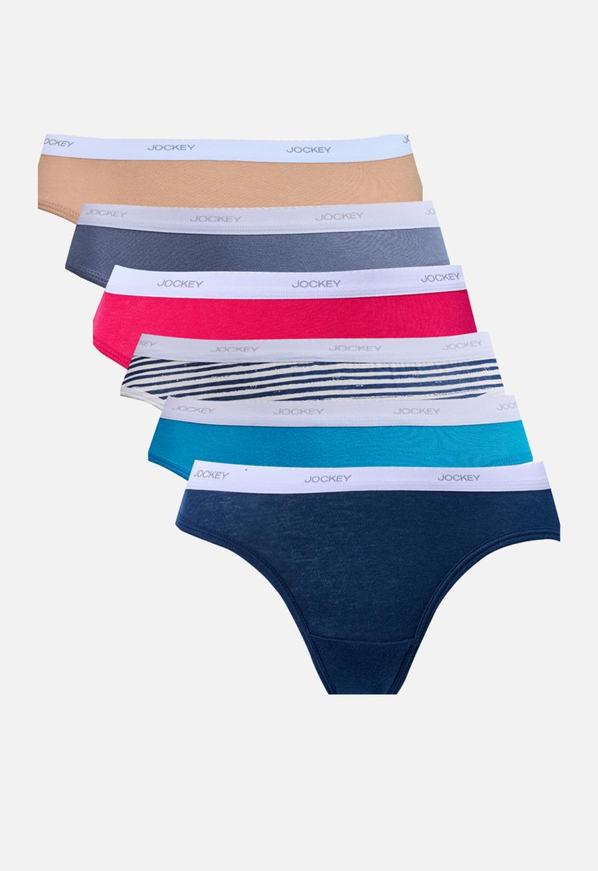 Jockey - 6 Pk Value Stripe Bikini   - TimelessTaupe, Grisaille, Persian Red, Navy Brushstroke, Riptide, Midnight Navy