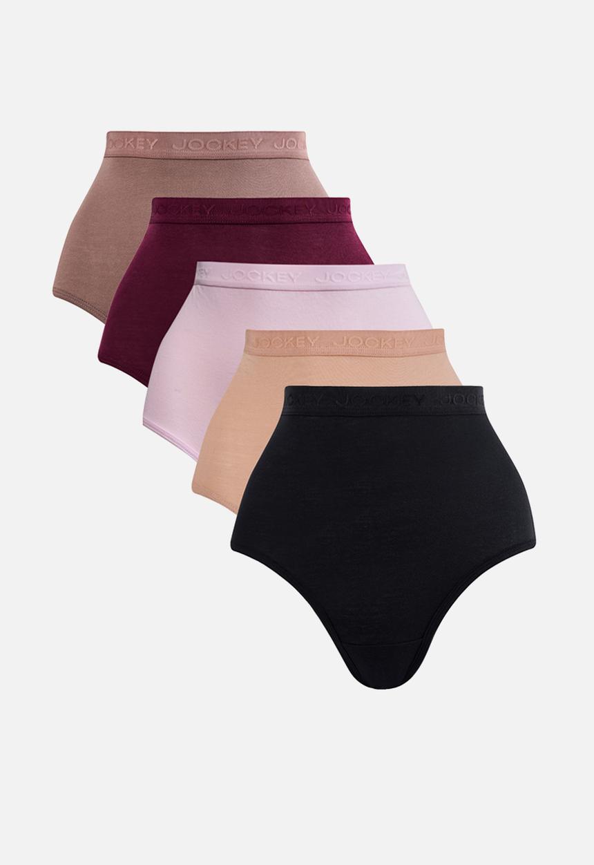 Jockey - 5 Pk Plain  Tonal Elastic Full Brief  - Black, Timeless Taupe, Light Lilac,  Cherry Lacquer, Cappucino
