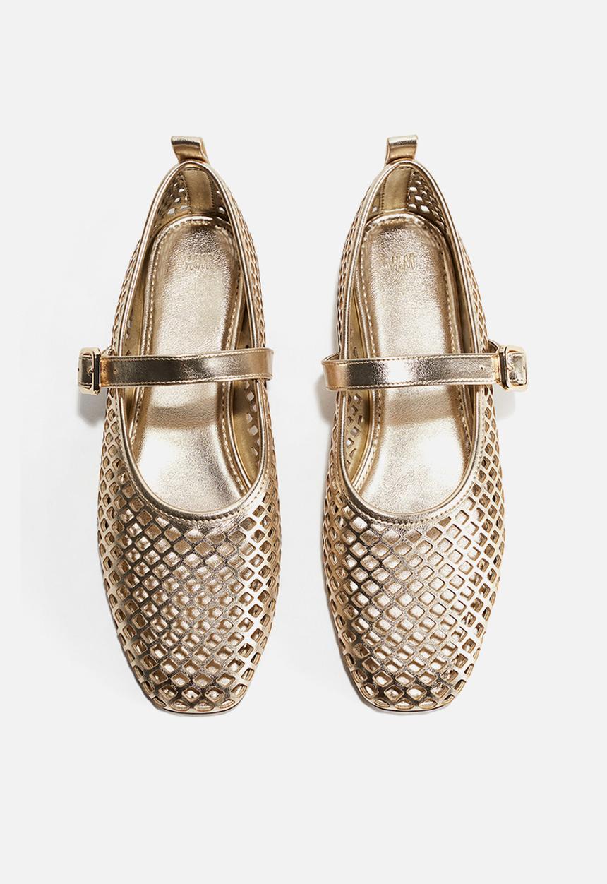 H&M - Perforated mary jane ballet pumps - gold-coloured