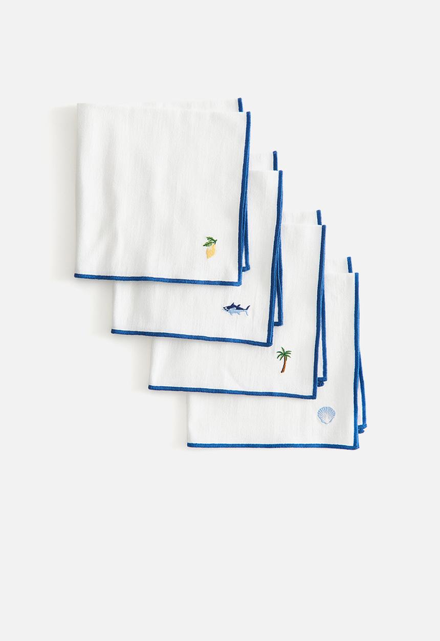 H&M - 4-Pack embroidered napkins - white/blue