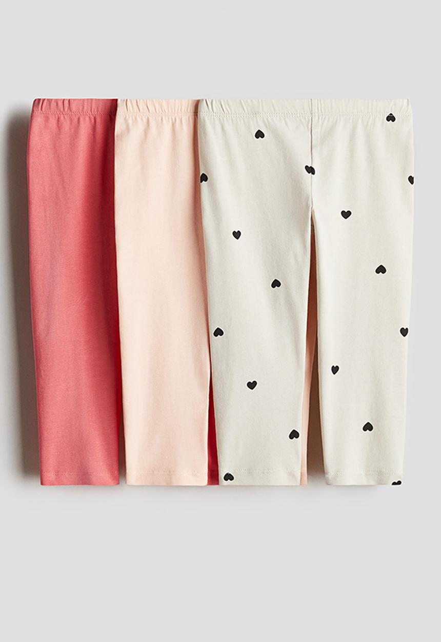 H&M - 3-Pack cotton leggings - coral red/hearts