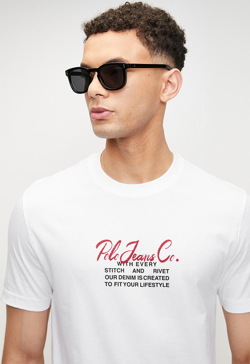 POLO - Lucky pjc short sleeve cursive logo tee - white	