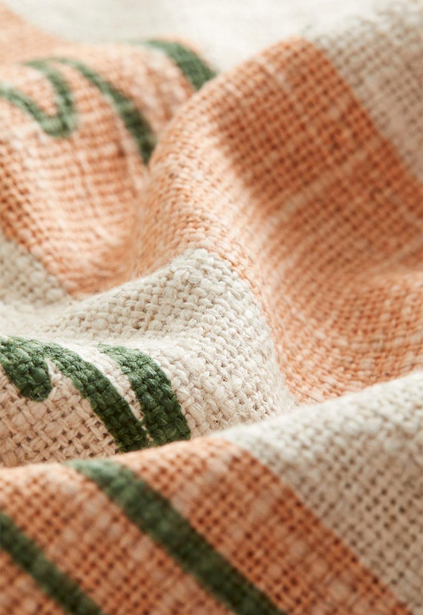 H&M - Fringed linen-blend cushion cover - peach pink/les vacances